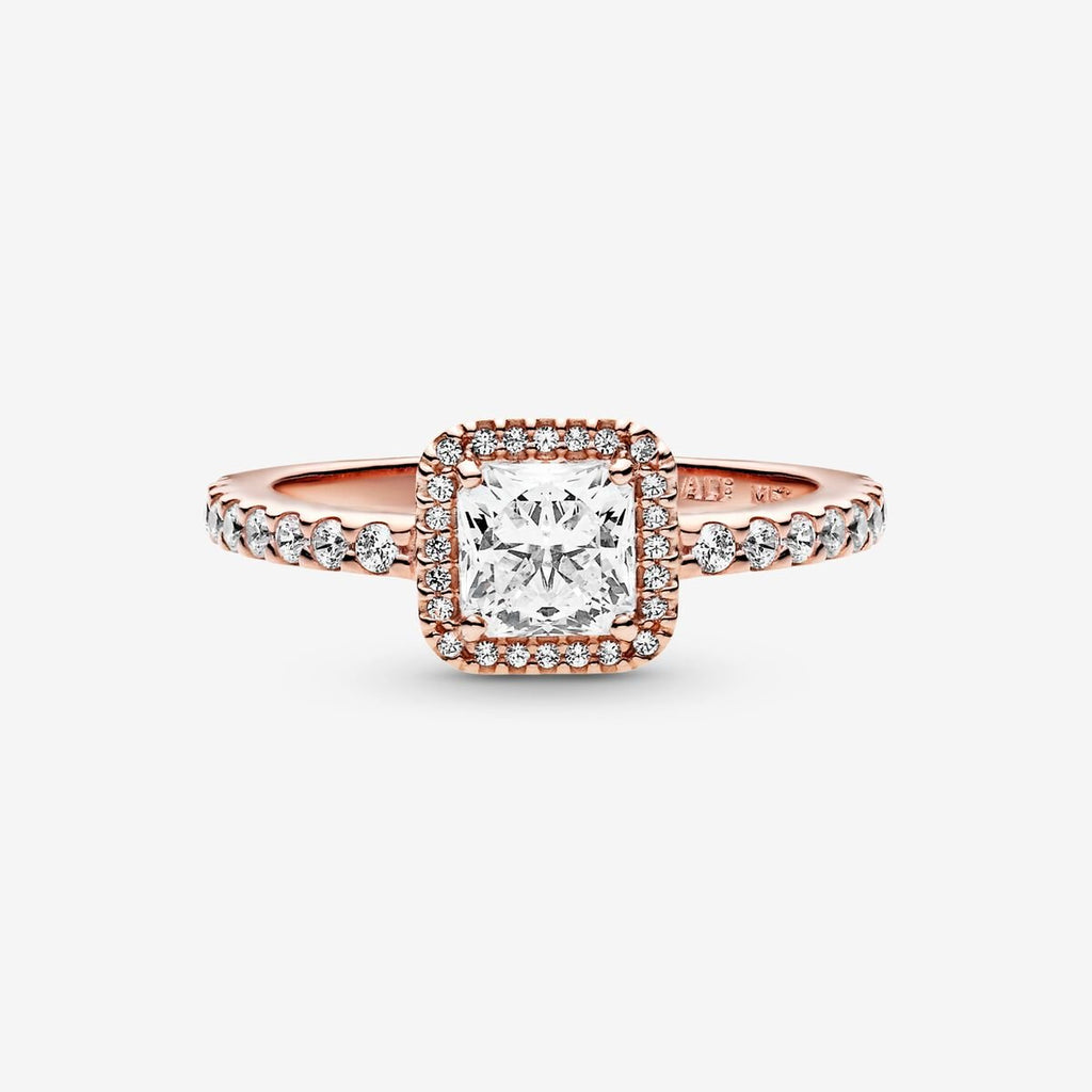 Pandora Square Sparkle Halo Ring Rose Gold