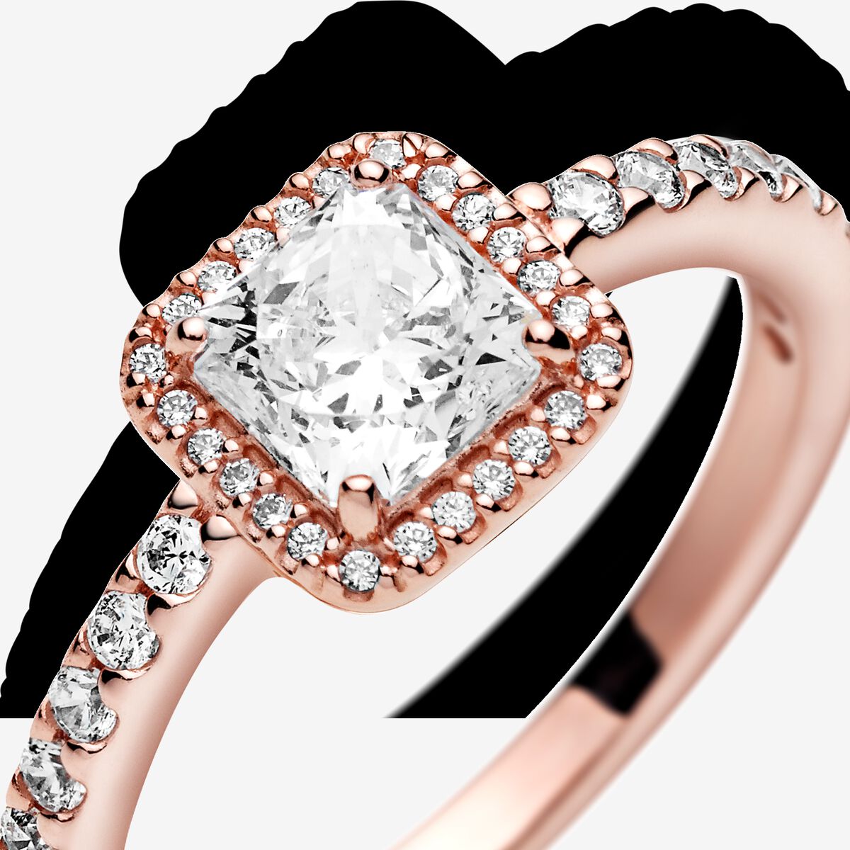 Pandora Square Sparkle Halo Ring Rose Gold