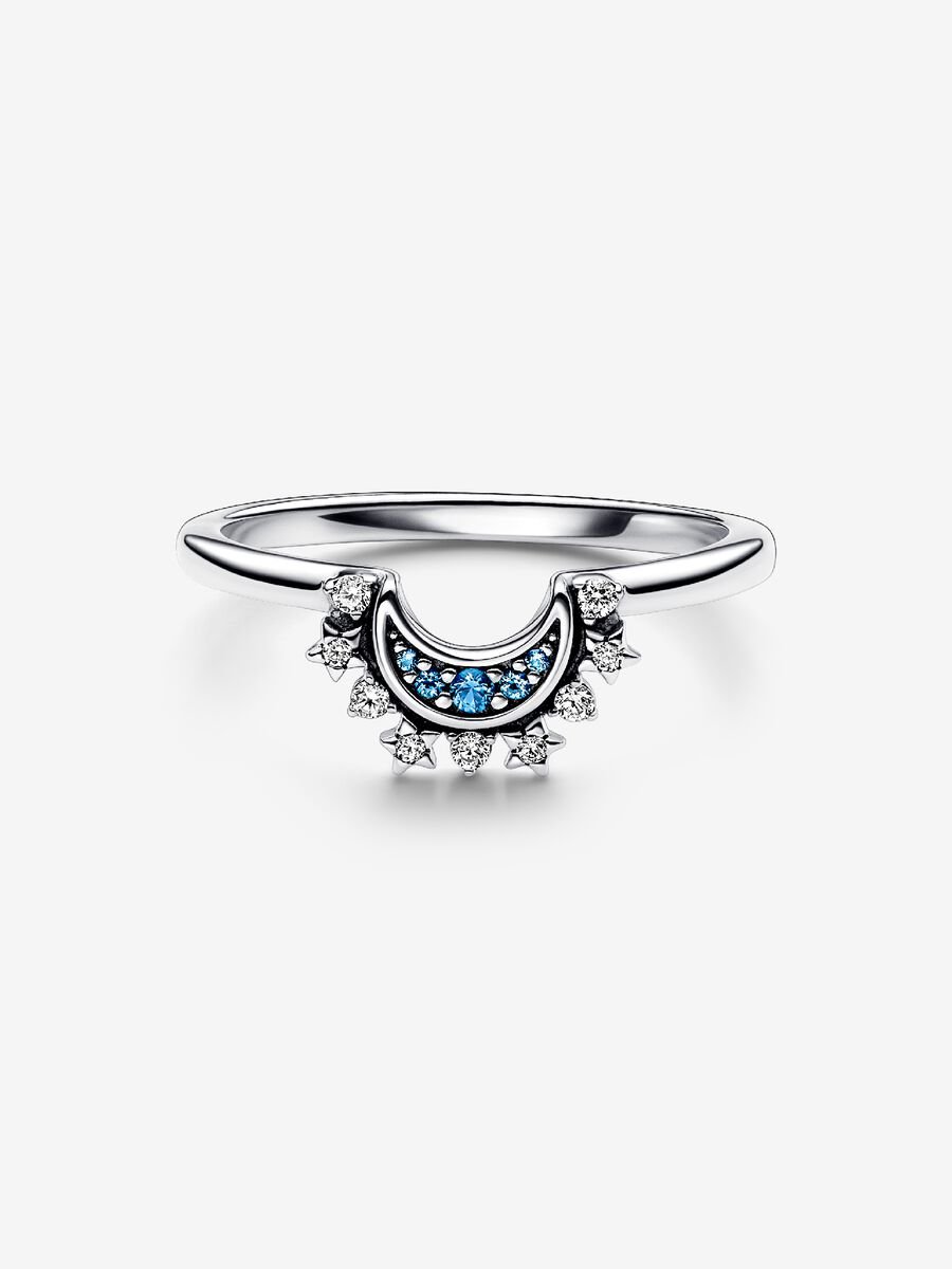 Pandora Celestial Blue Sparkling Moon Ring Sterling silver