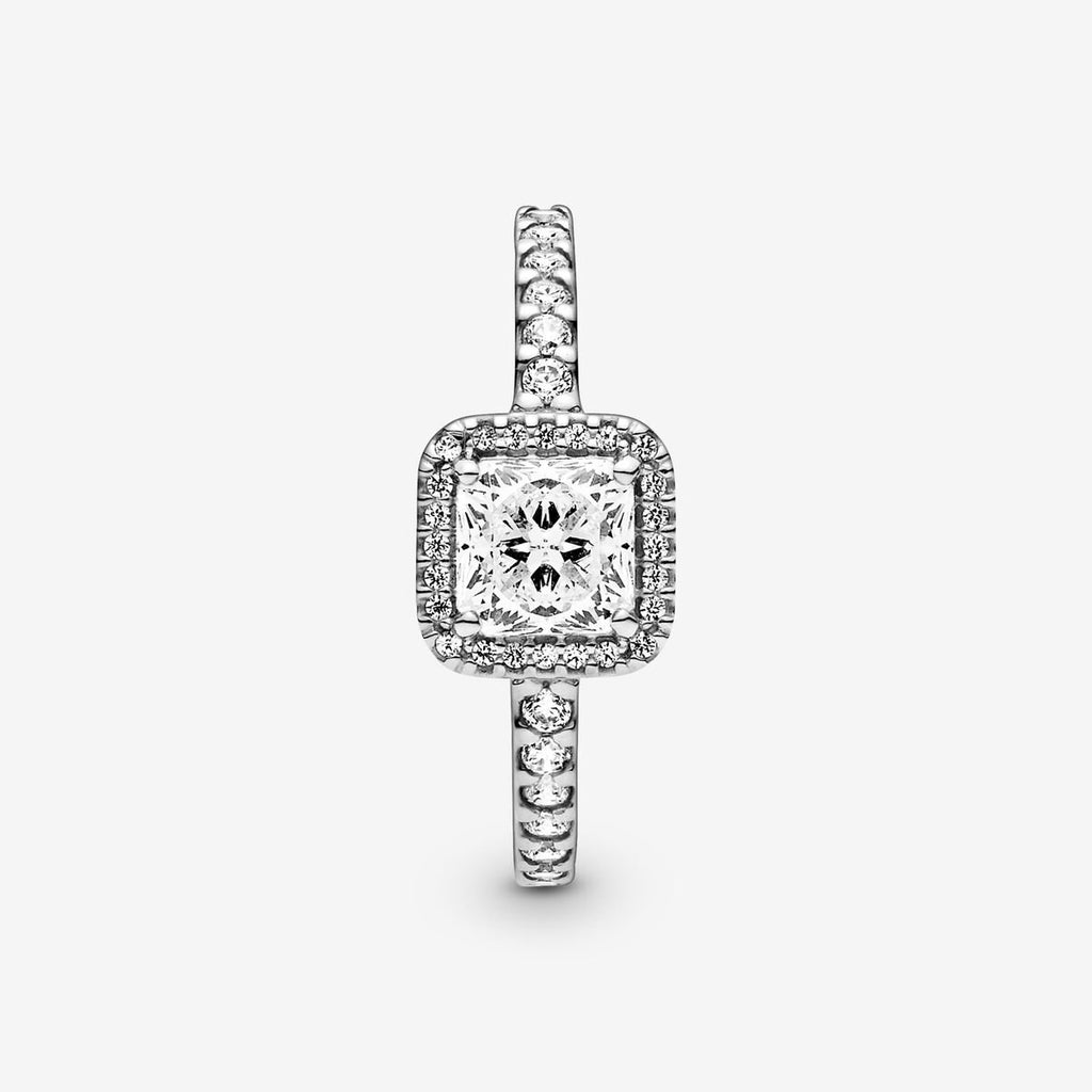 Pandora Square Sparkle Halo Ring Clear Sterling silver
