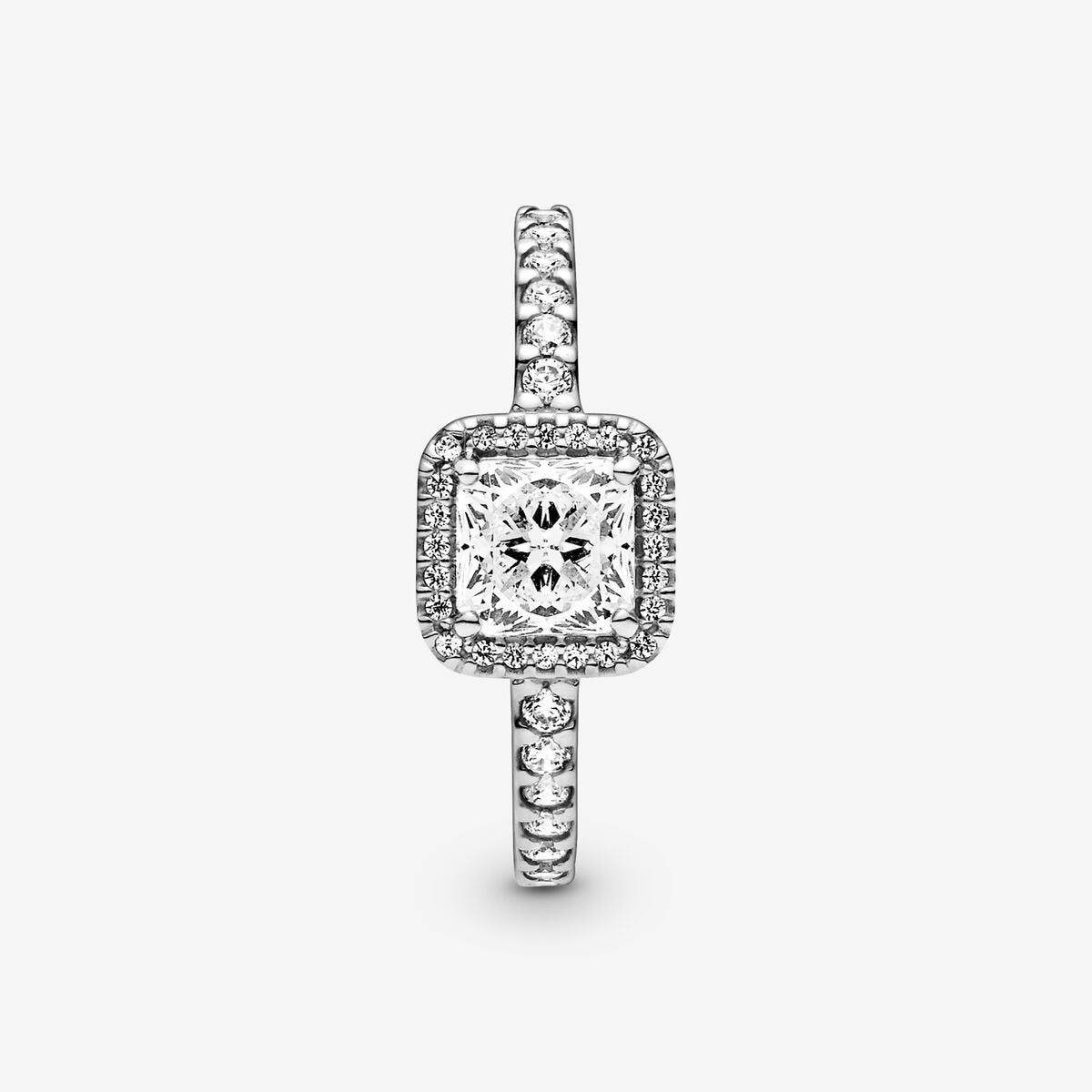 Pandora Square Sparkle Halo Ring Clear Sterling silver