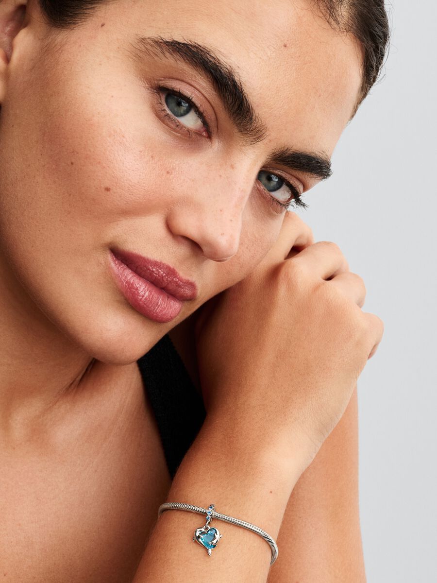 Pandora Blue Murano Glass Dolphins Dangle Charm Sterling silver