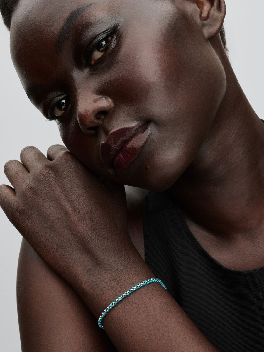 Pandora Blue Cord Snake Chain Bracelet Sterling silver