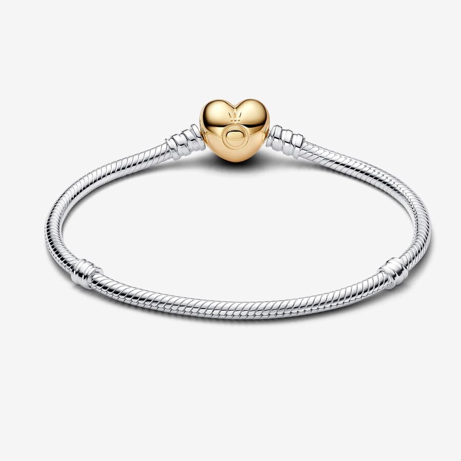 Pandora Moments Heart Clasp Snake Chain Bracelet Gold X Silver