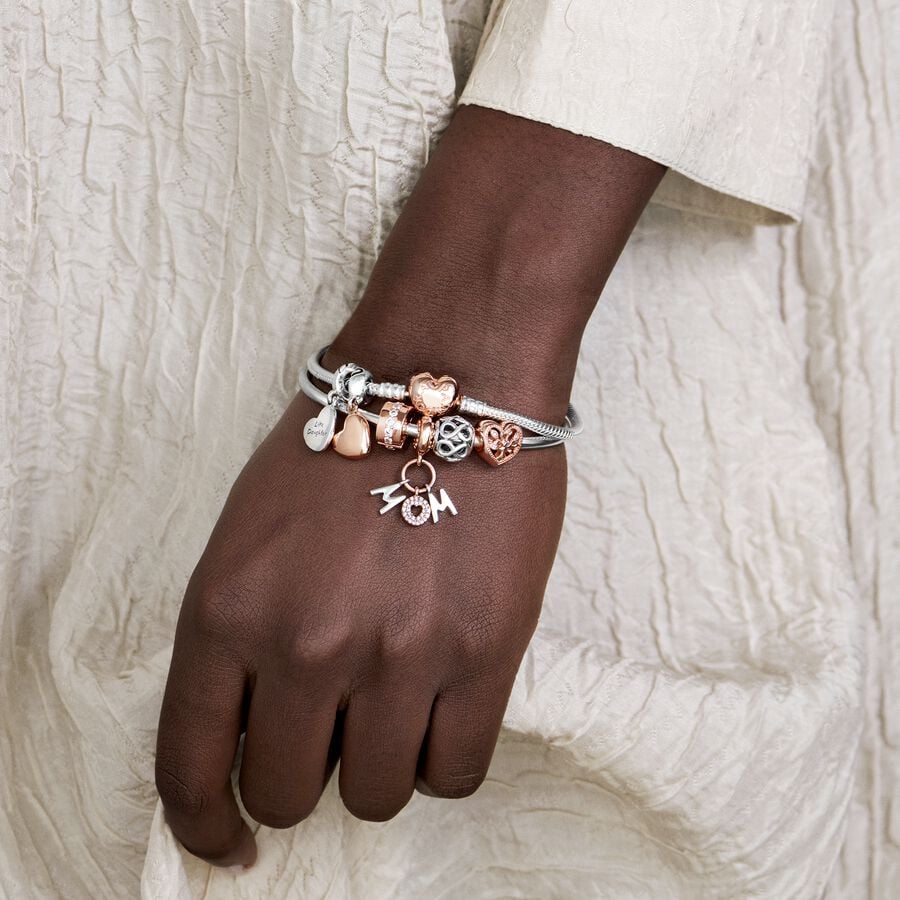 Pandora Moments Heart & Snake Chain Bracelet Rose Gold x Silver