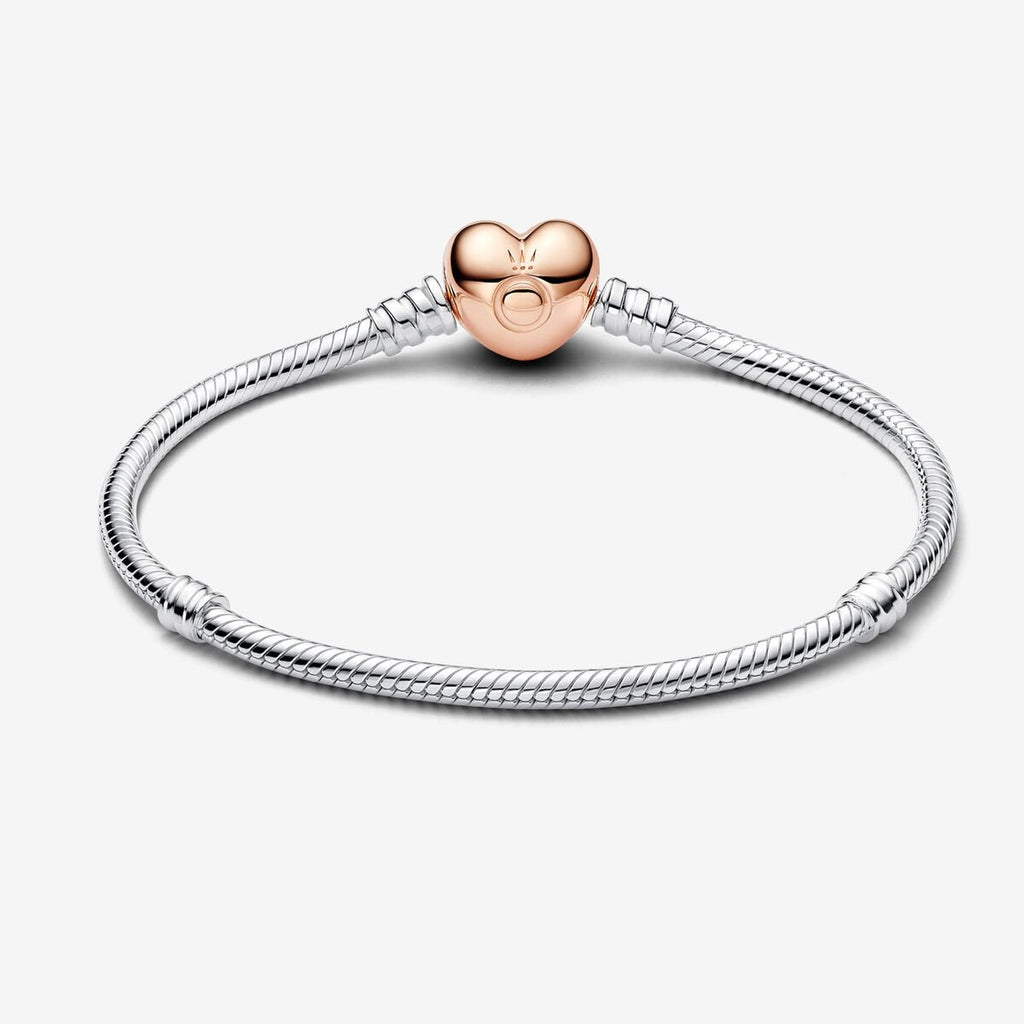 Pandora Moments Heart & Snake Chain Bracelet Rose Gold x Silver