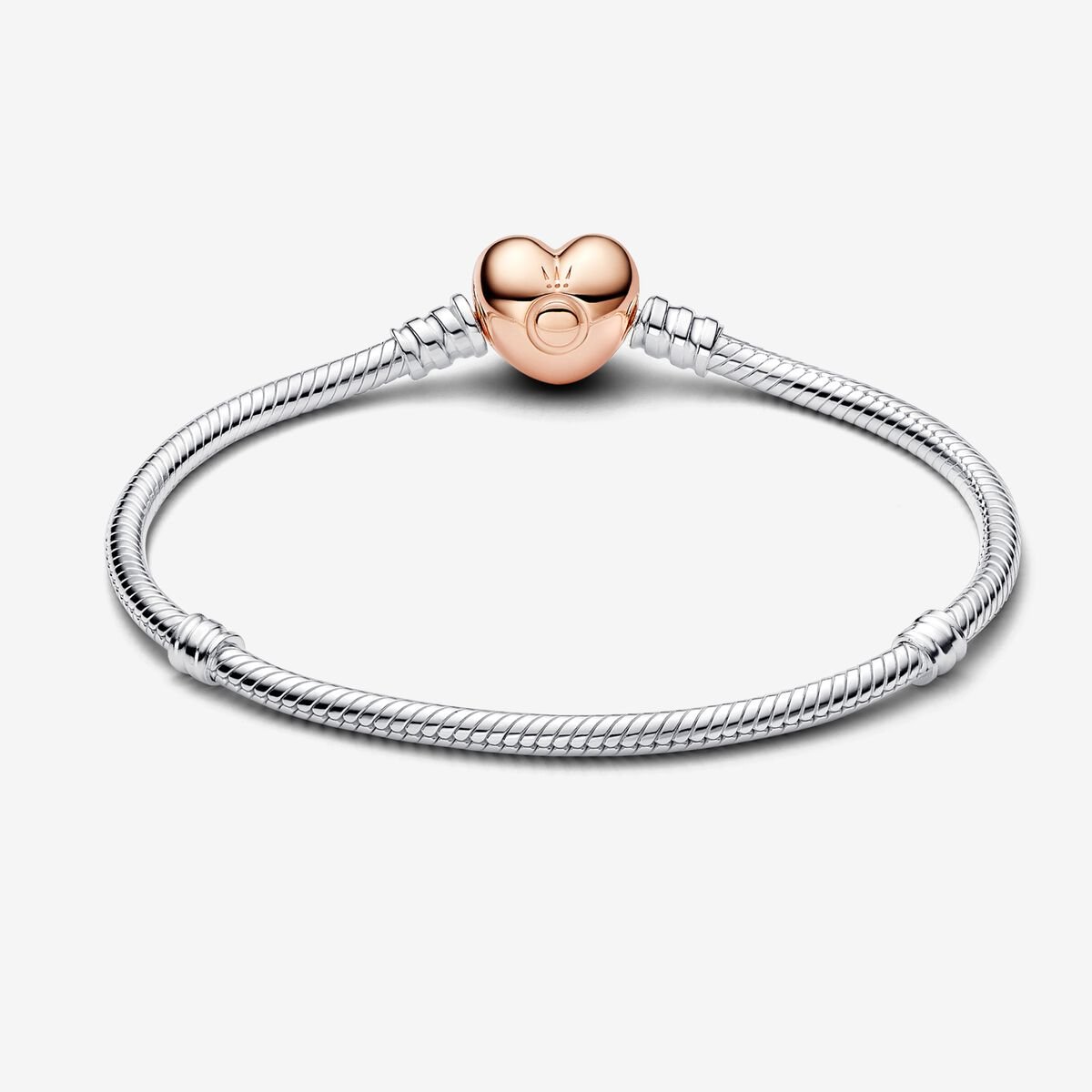 Pandora Moments Heart & Snake Chain Bracelet Rose Gold x Silver