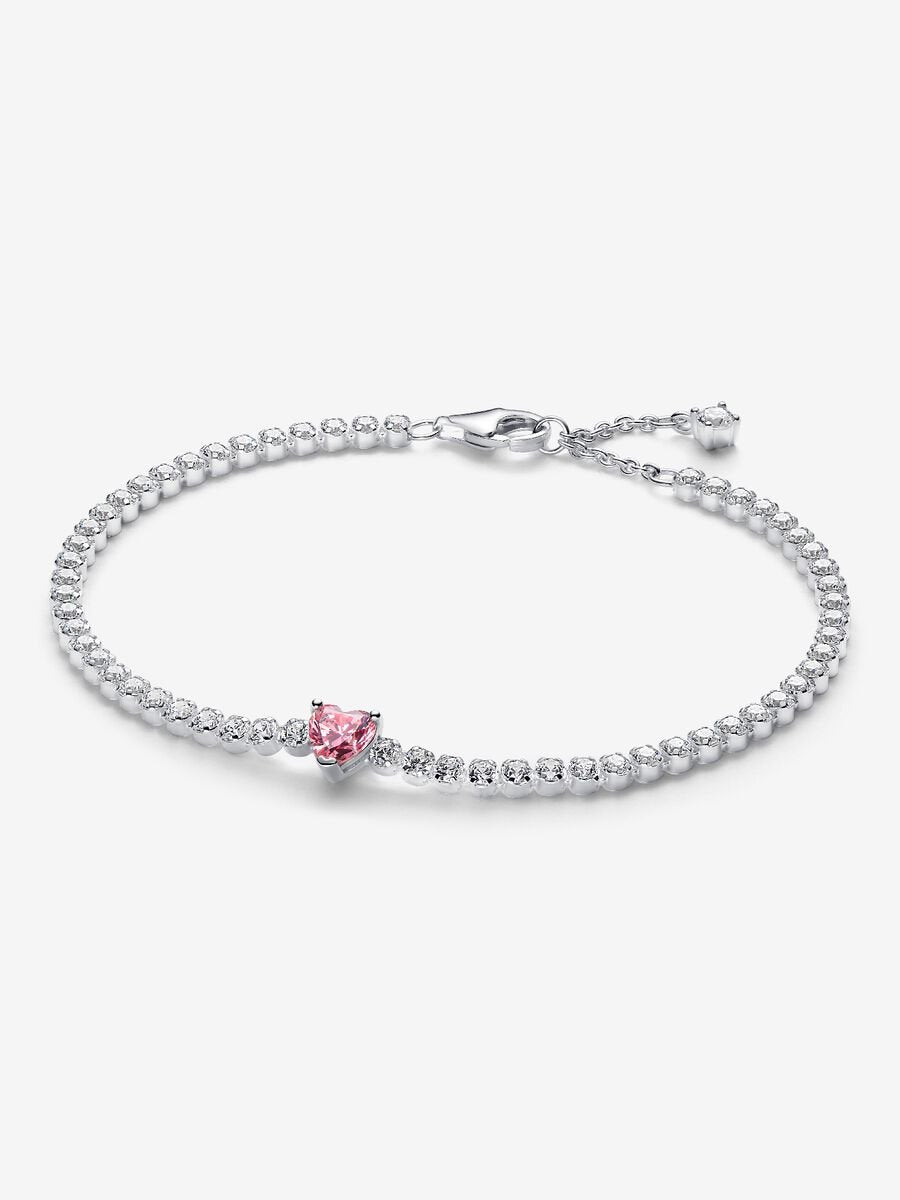 Pandora Pink Sparkling Heart Tennis Bracelet Sterling silver