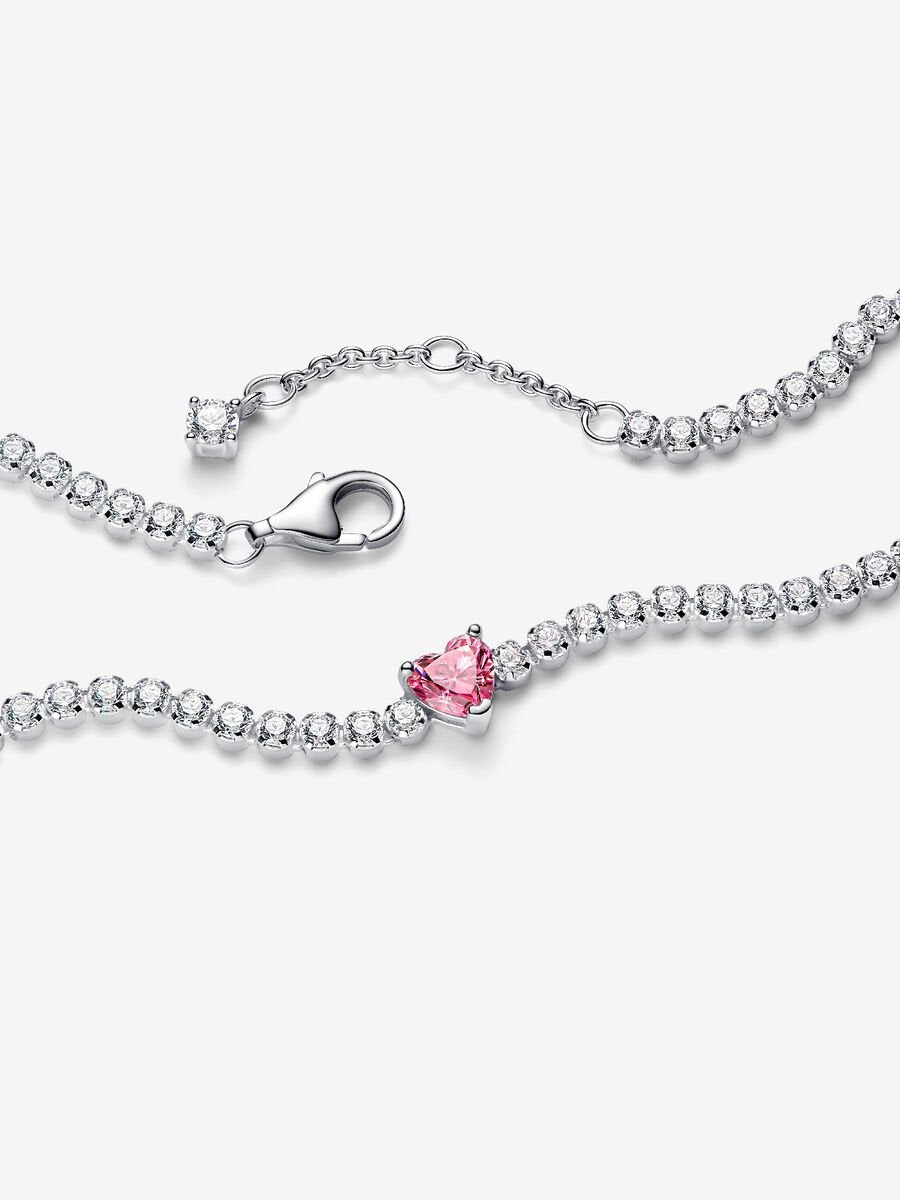 Pandora Pink Sparkling Heart Tennis Bracelet Sterling silver