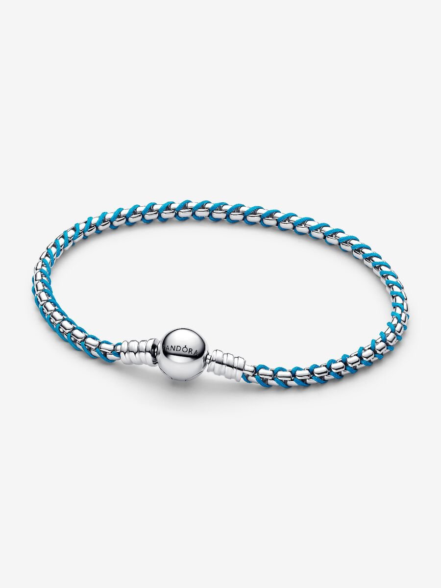 Pandora Blue Cord Snake Chain Bracelet Sterling silver