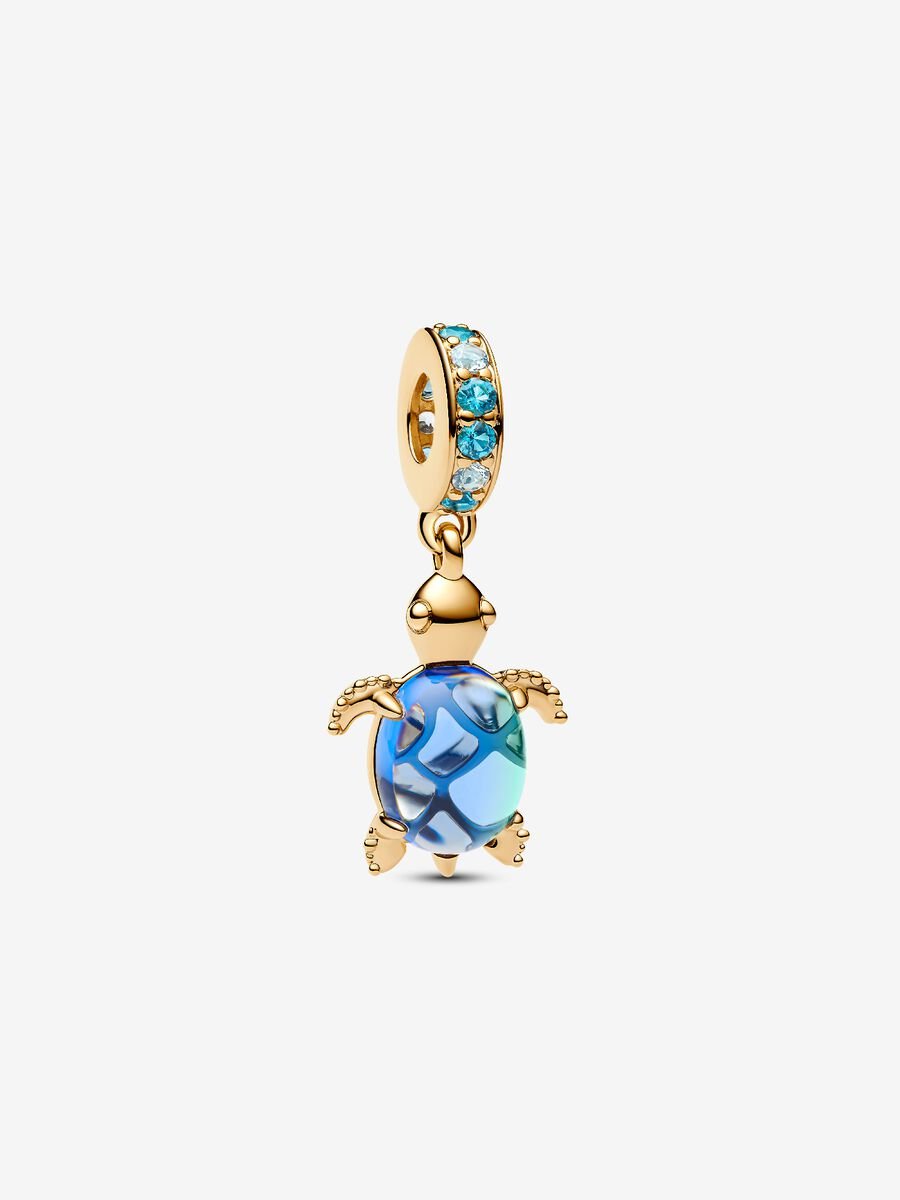 Pandora Sea Turtle Murano Glass Dangle Charm 14k gold plating