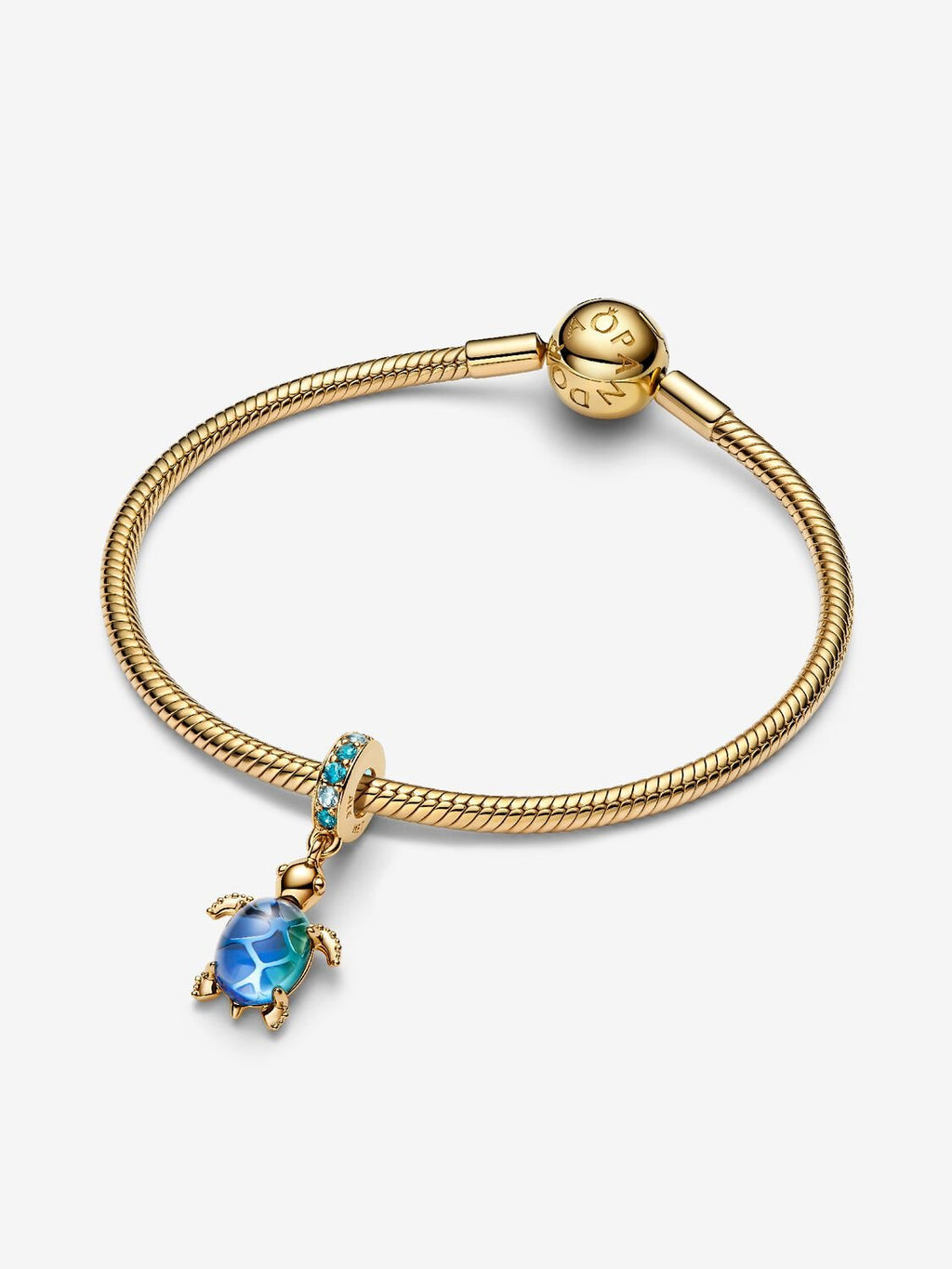 Pandora Sea Turtle Murano Glass Dangle Charm 14k gold plating