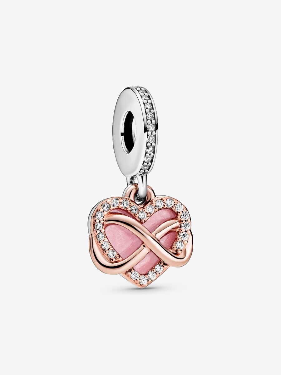 Pandora Sparkling Infinity Heart Dangle Charm Sterling silver, 14k rose gold plating