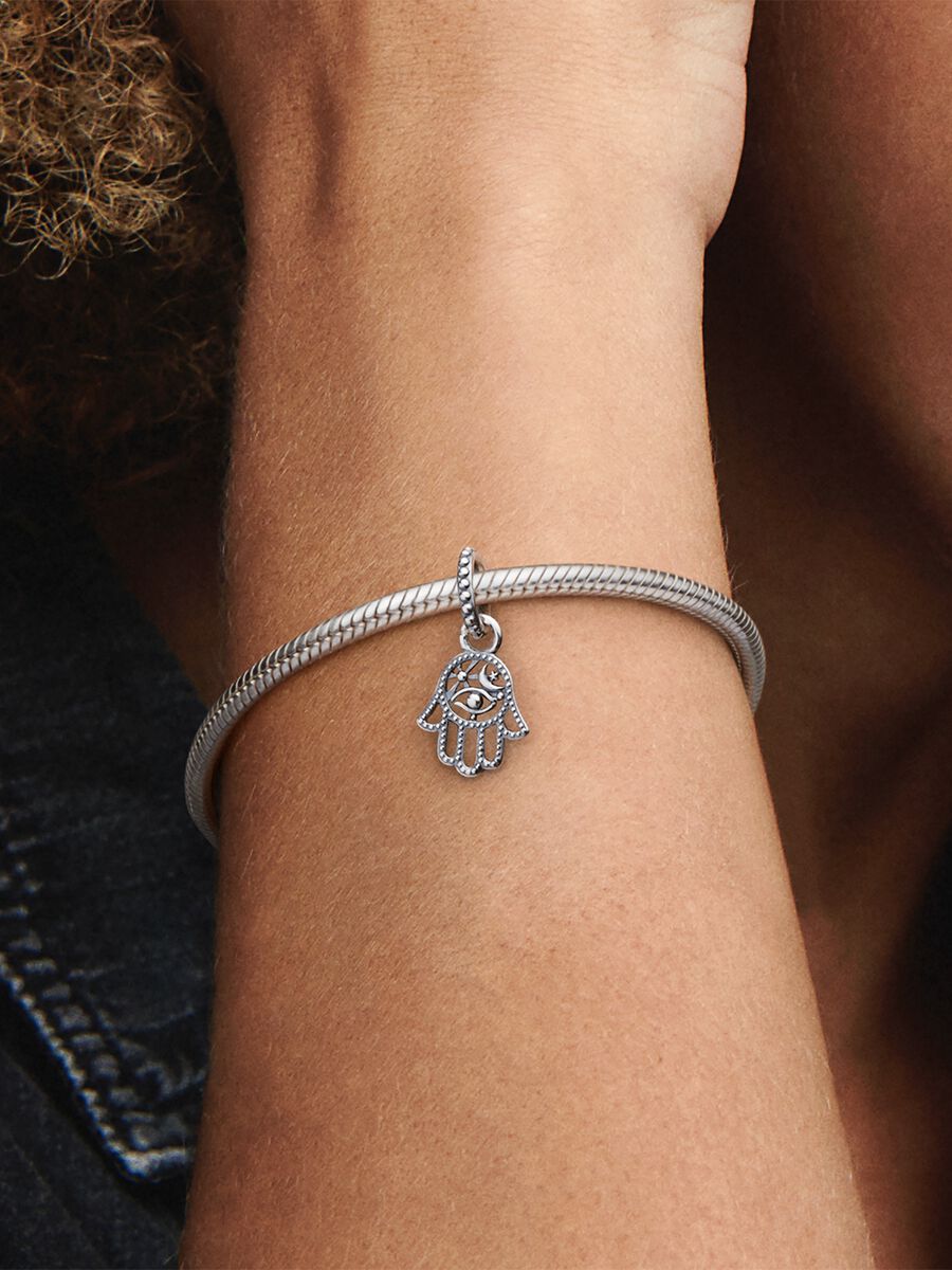 Pandora Protective Hamsa Hand Dangle Charm - Compatible Moments - Gift for Her - Made with Sterling Silver - with Gift Box