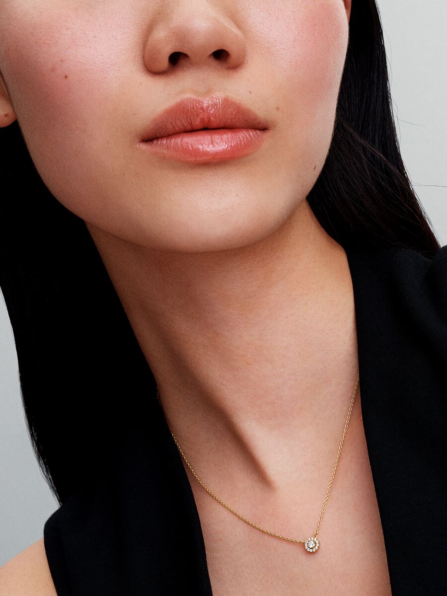 Round Pavé Halo Pendant Necklace 14k gold plating