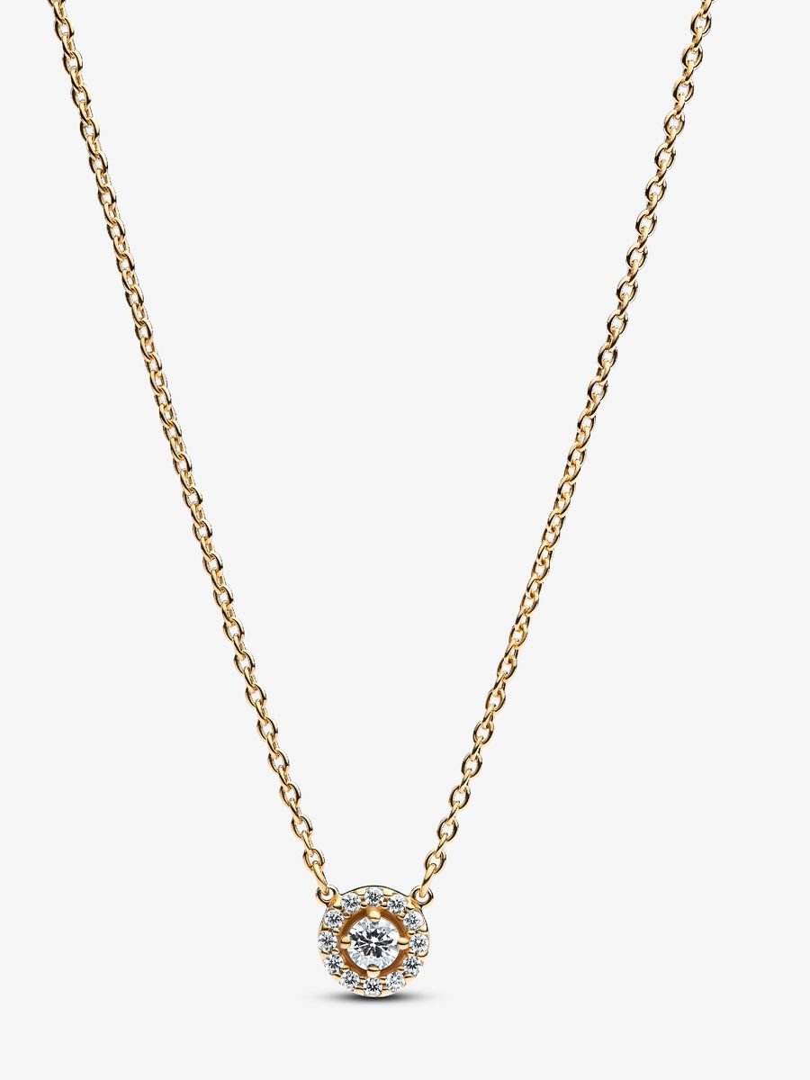 Round Pavé Halo Pendant Necklace 14k gold plating