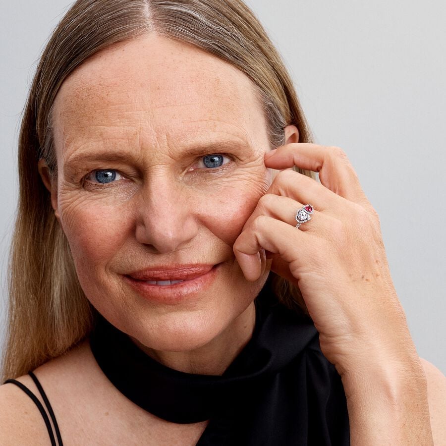 Pandora Halo Hearts Red&Clear Stones Ring Sterling Silver With Gift Box