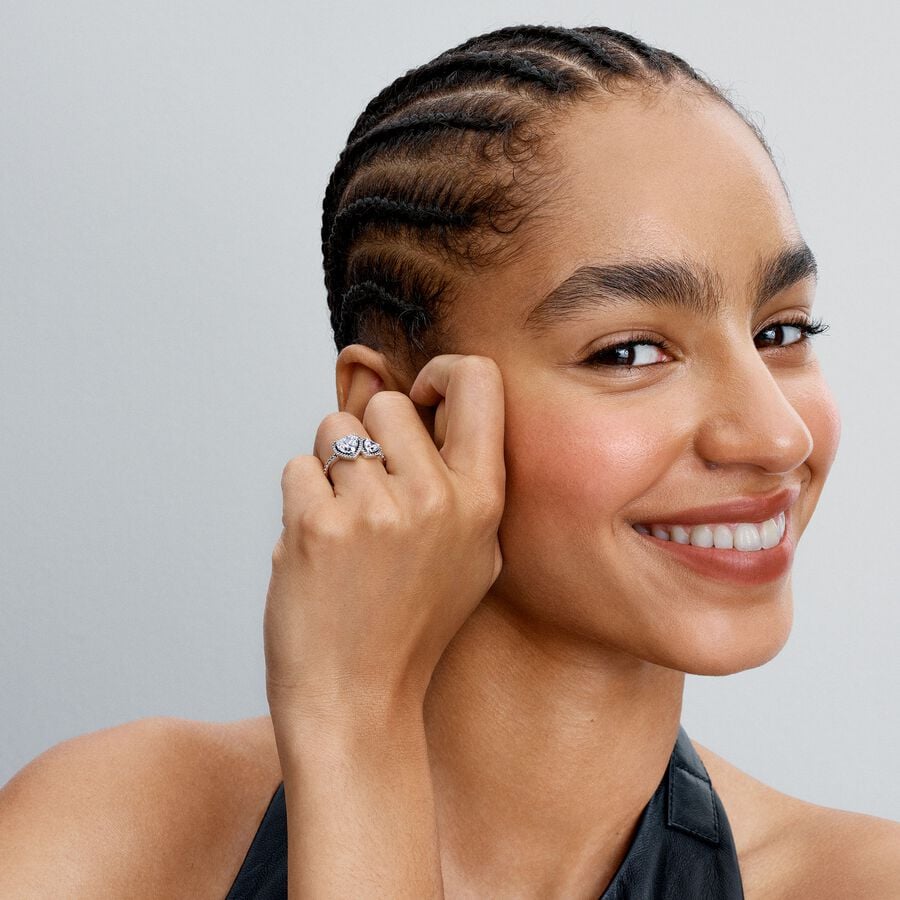 Pandora Sparkling Halo Hearts Silver Ring