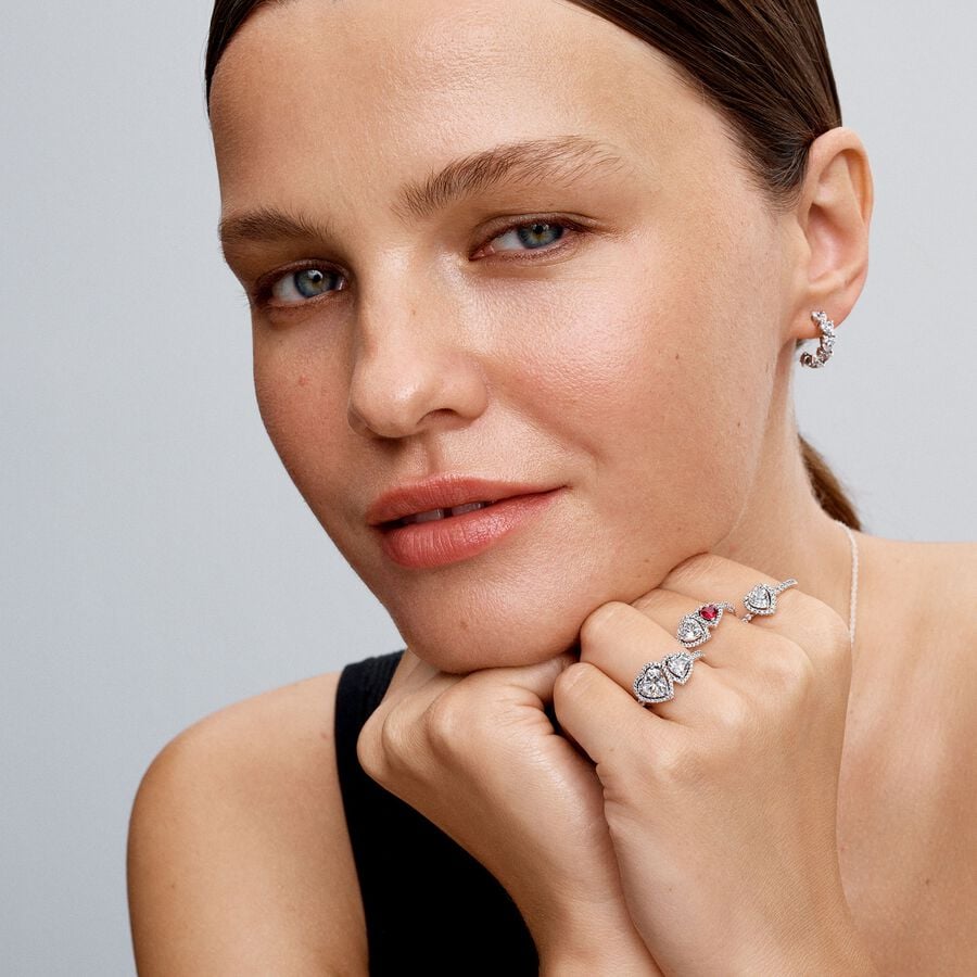 Pandora Sparkling Halo Hearts Silver Ring