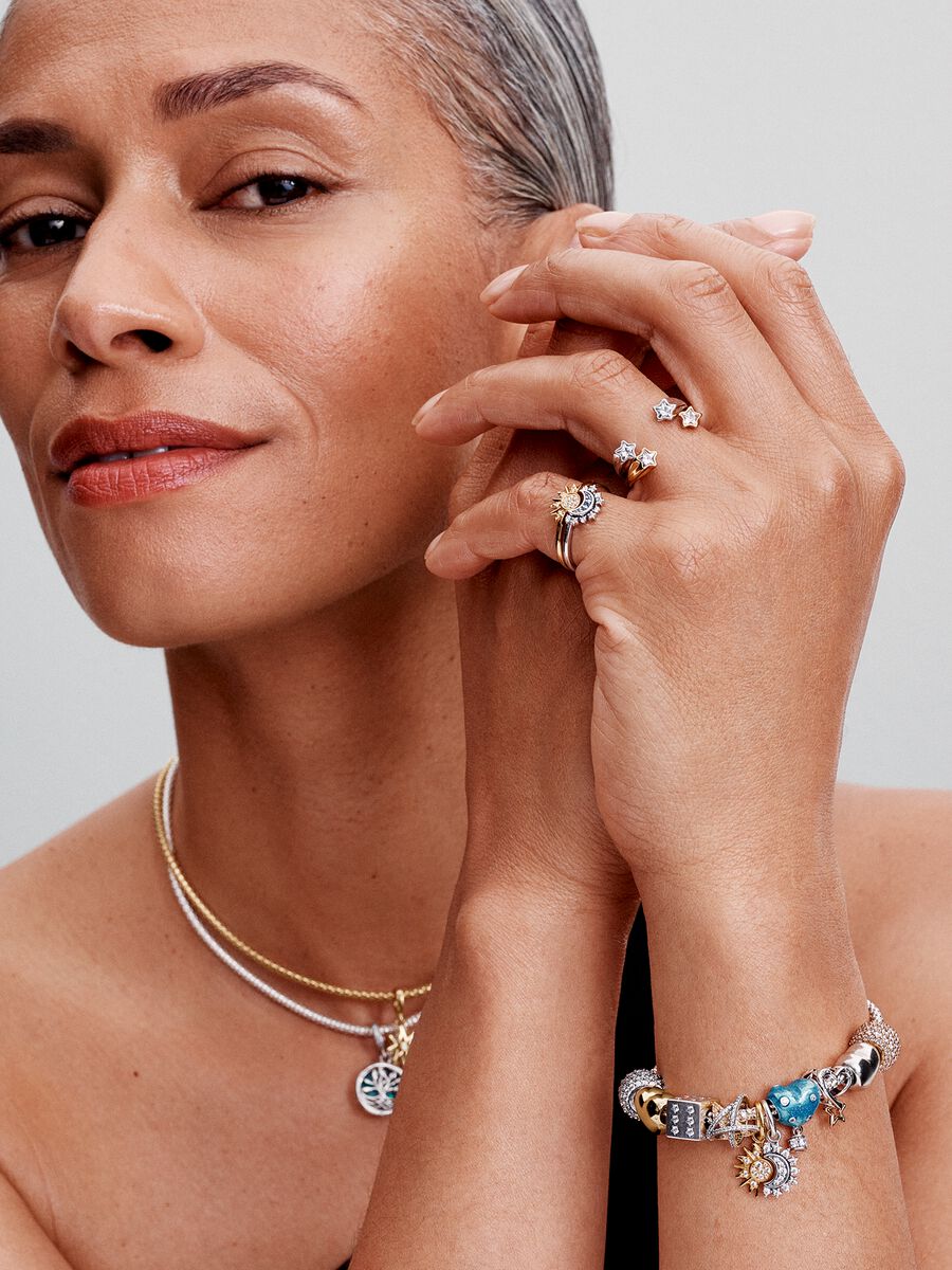 Pandora Celestial Blue Sparkling Moon Ring Sterling silver