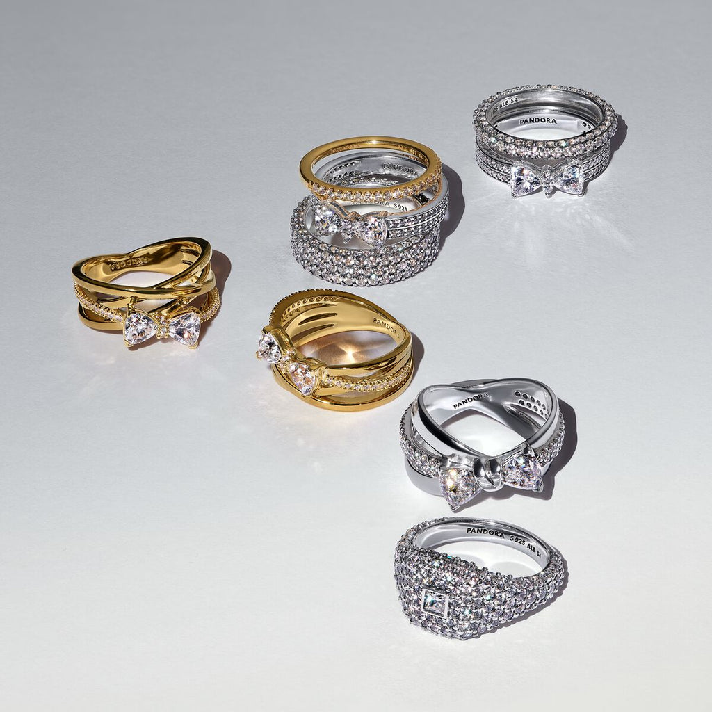 Pandora Sparkling Bow Crossover Ring Silver