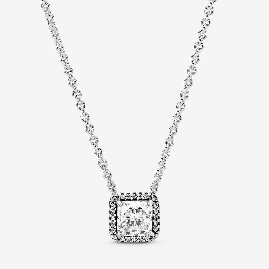 Pandora Square Sparkle Halo Silver Necklace 17.7 inch