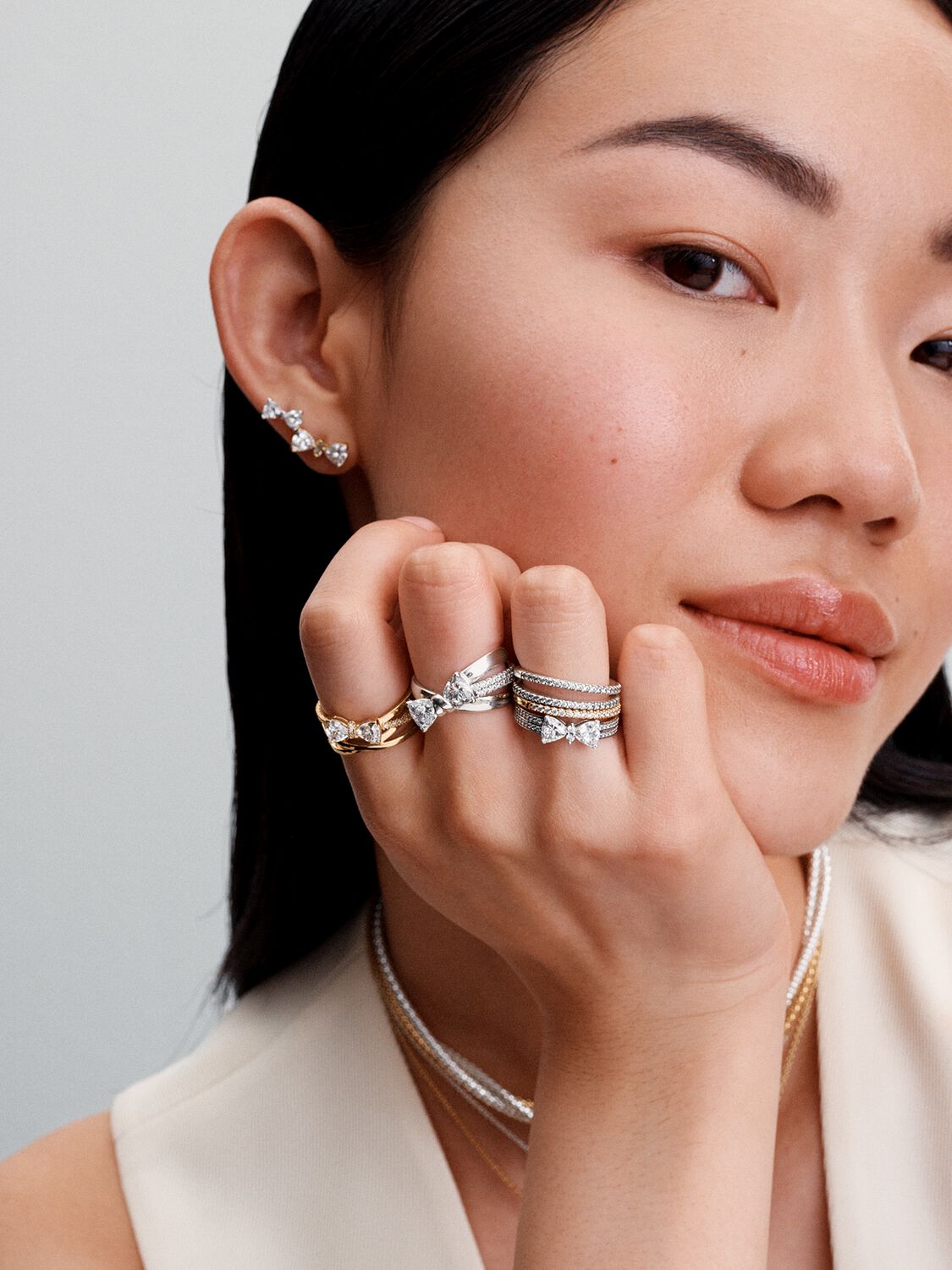 Pandora Sparkling Bow Double-Row Ring Sterling Silver