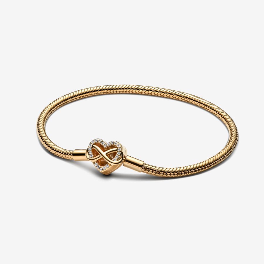 Pandora Sparkling Infinity Heart Clasp Snake Chain Bracelet Gold