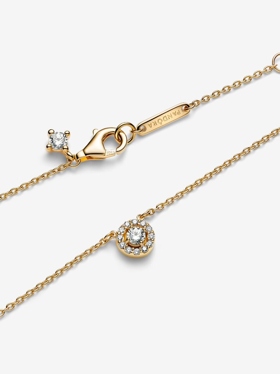 Round Pavé Halo Pendant Necklace 14k gold plating