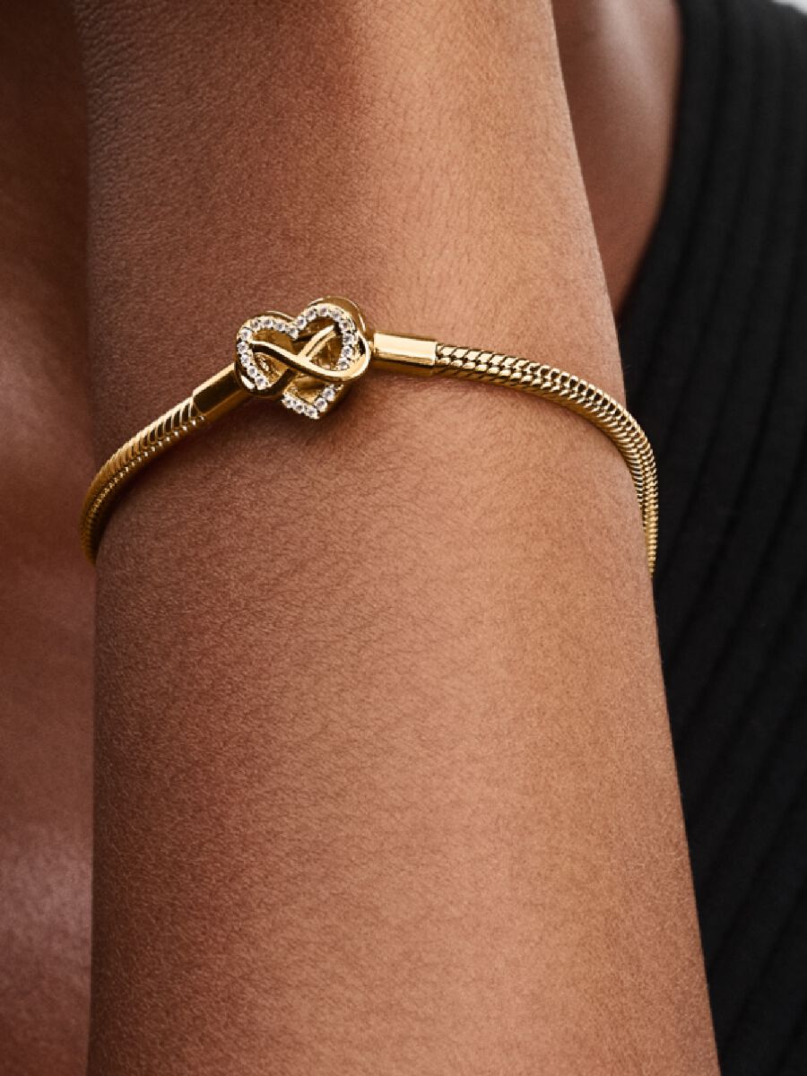 Pandora Sparkling Infinity Heart Clasp Snake Chain Bracelet Gold