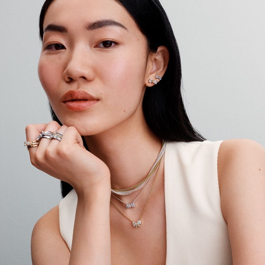 Pandora Sparkling Bow & Crossover Band Ring